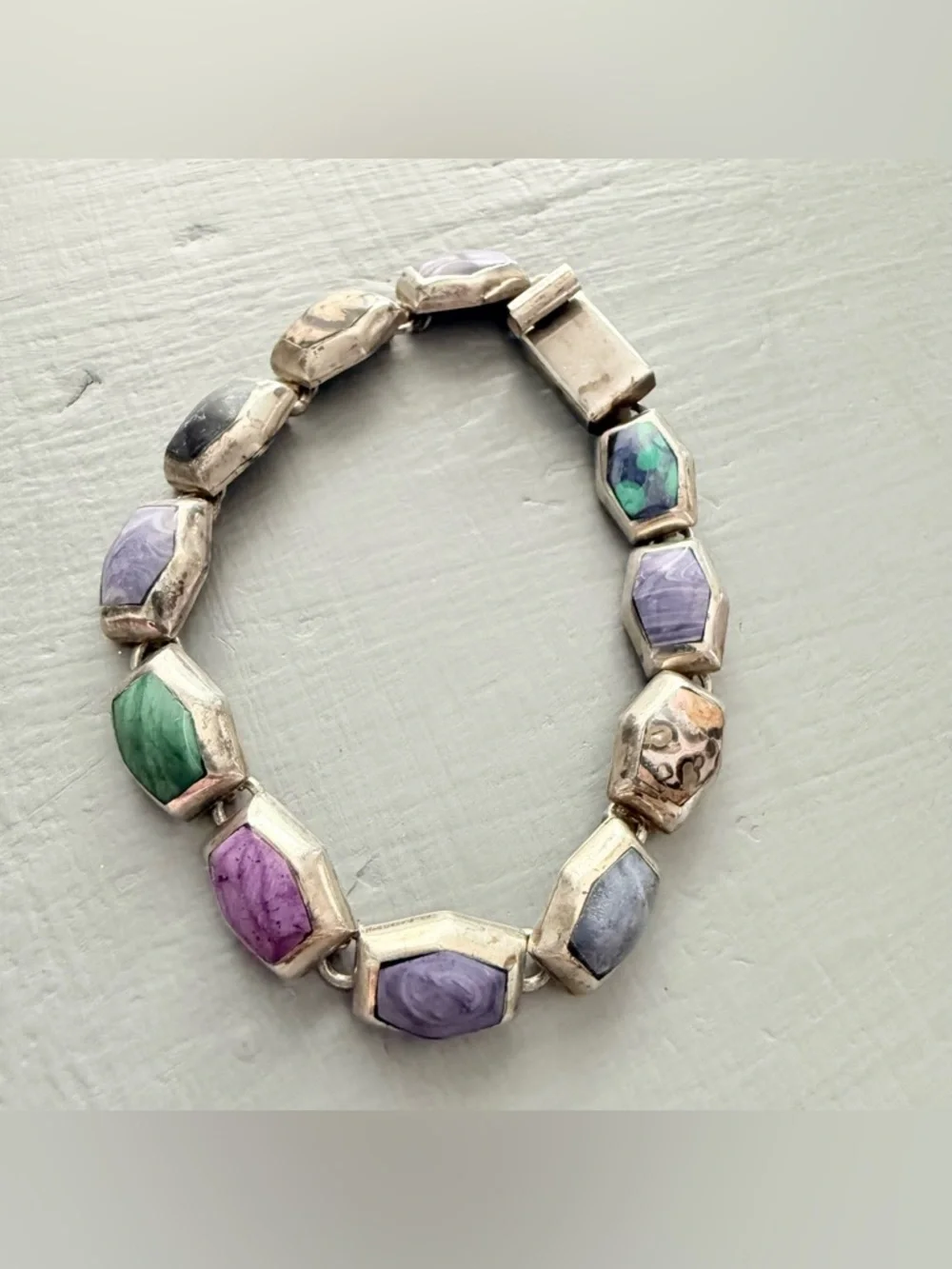 Vintage Taxco 925 Sterling Silver & Stone Bracelet - Picture 7 of 12